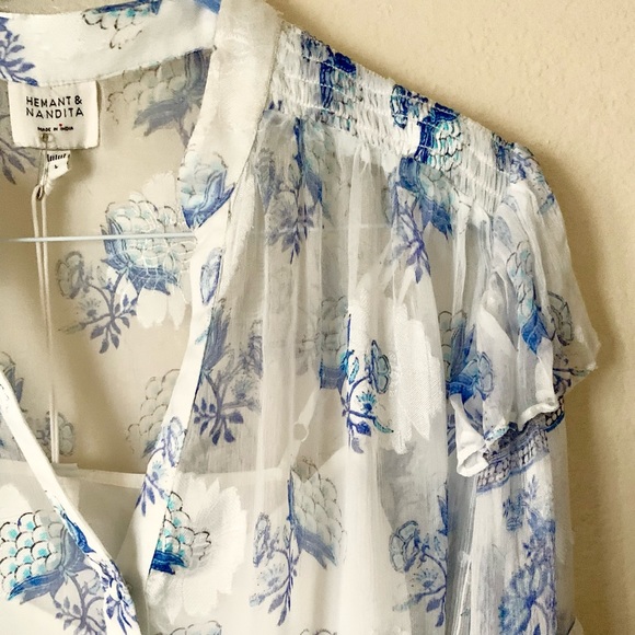 HEMANT AND NANDITA Blue/White Boho Top With Camisole Size Large $275 - Picture 8 of 16